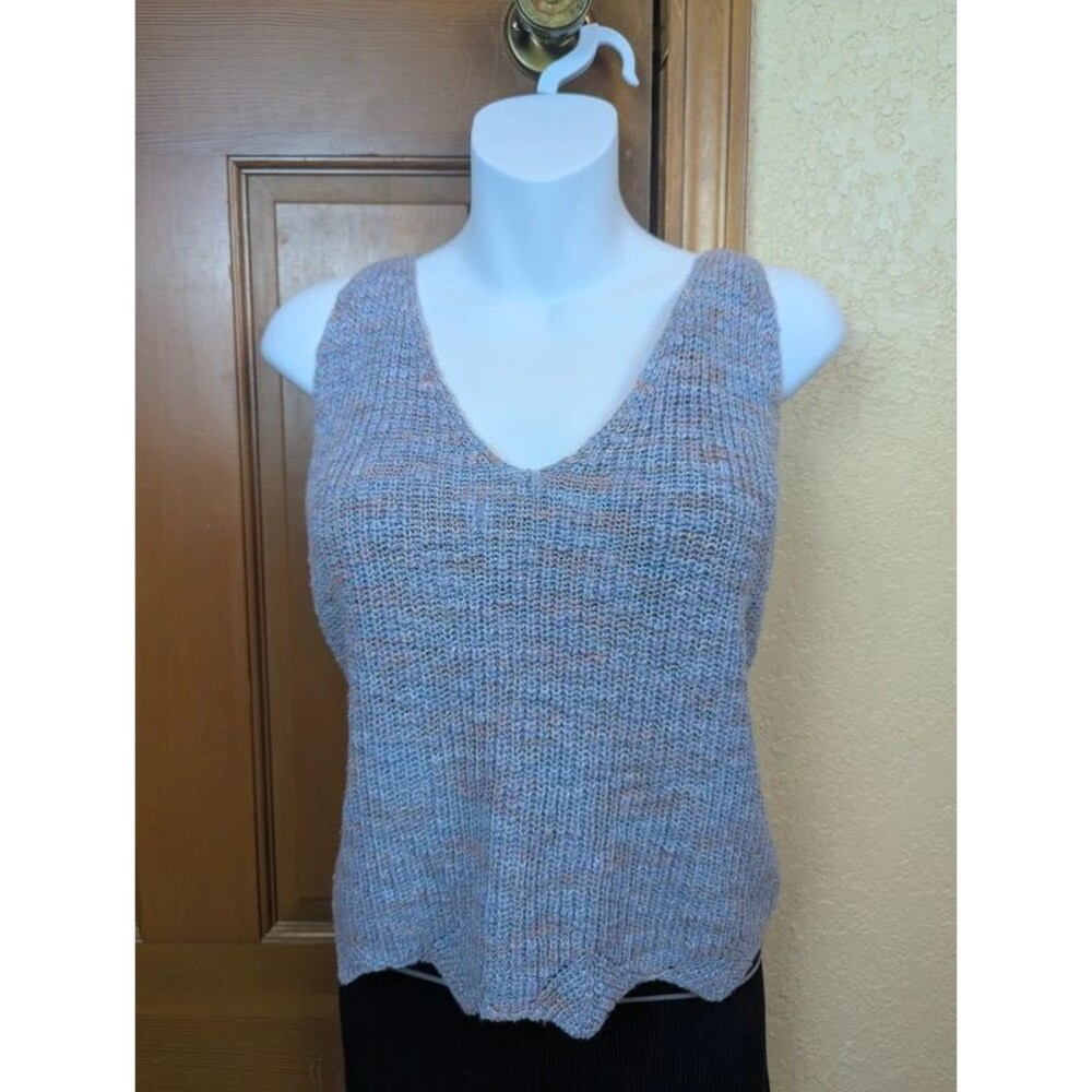 Cotton Blend Knit Cropped Tank with Scallop Hem Size M